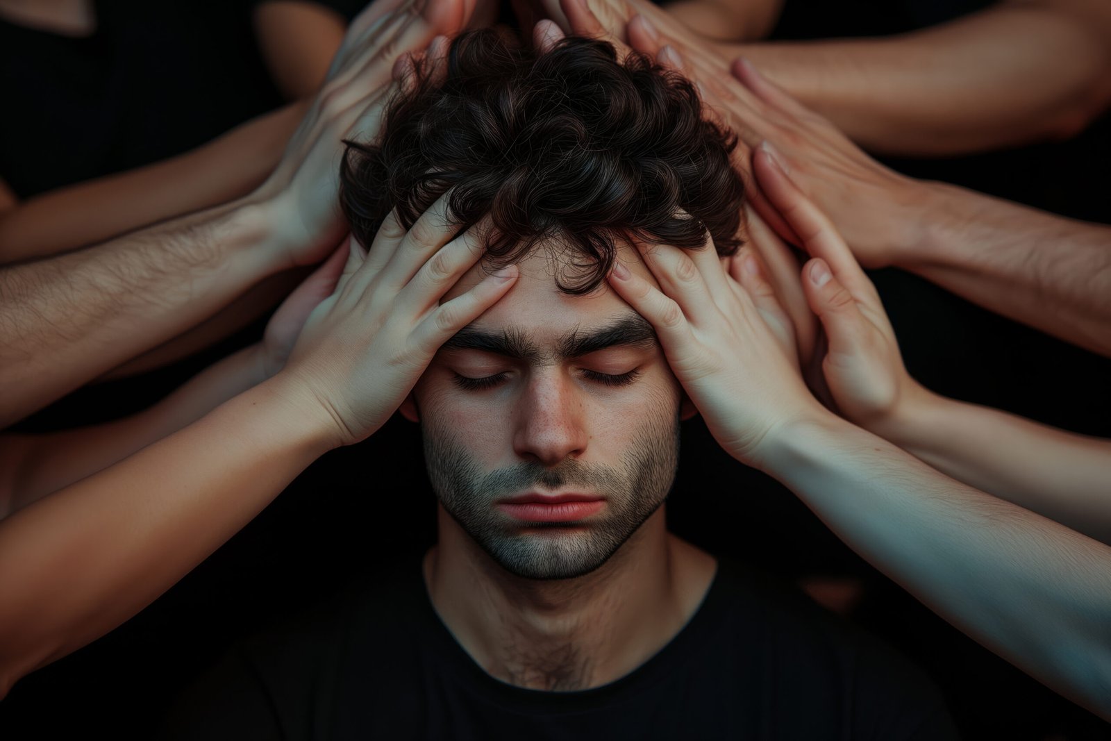 Man experiencing mental distress and intrusive thoughts related to Obsessive Compulsive Disorder